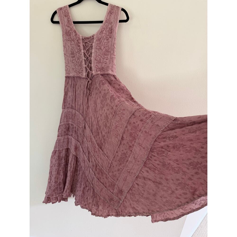 NWT Scully Honey Creek Lace Up Jacquard Midi Dress Mauve Pink Boho Western XL - Picture 2 of 10
